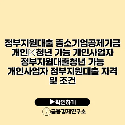 정부지원대출 중소기업공제기금 개인�청년 가능 개인사업자 정부지원대출청년 가능 개인사업자 정부지원대출 자격 및 조건