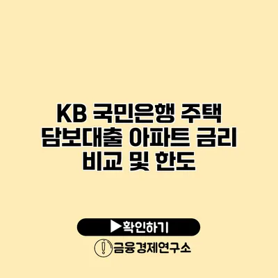 KB 국민은행 주택 담보대출 아파트 금리 비교 및 한도