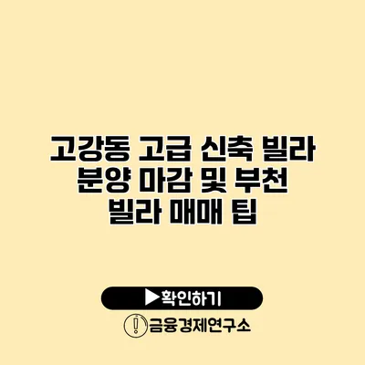 고강동 고급 신축 빌라 분양 마감 및 부천 빌라 매매 팁