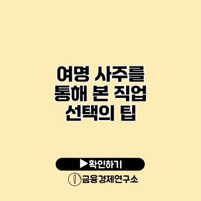 여명 사주를 통해 본 직업 선택의 팁